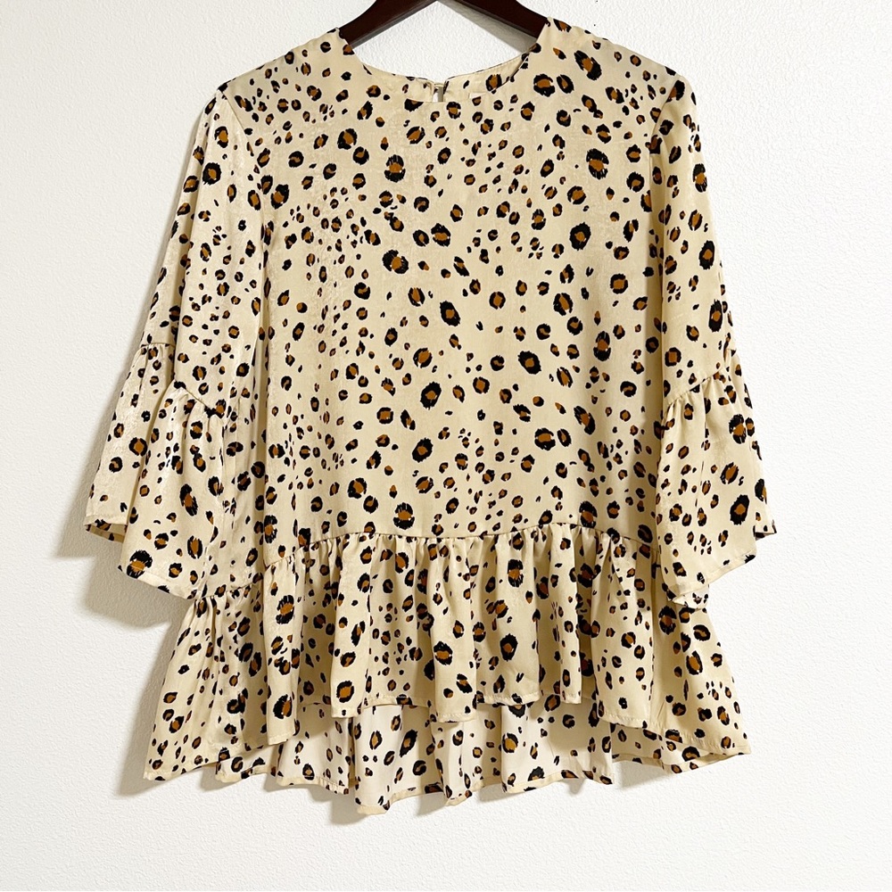 NEW Hailey & Co Lulu Leopard Ruffled Peplum Blouse